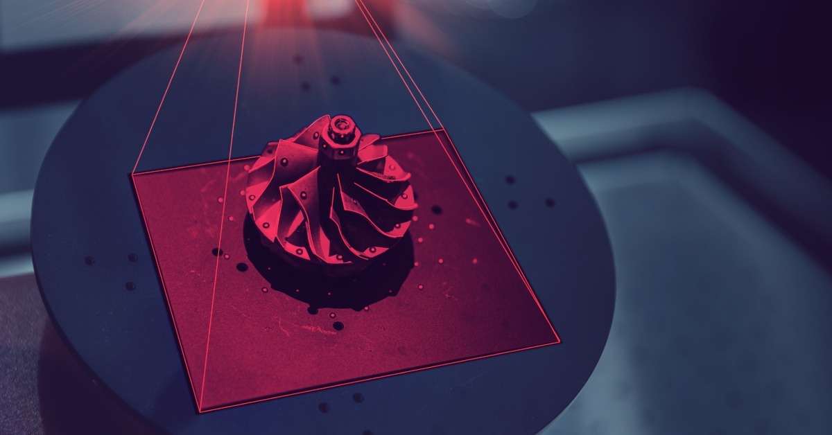 A 3D laser scan of a piece of metal that almost looks like a flower. The metal is in a box that is being highlighted in red.